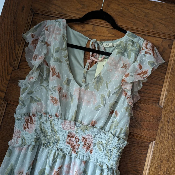 NWT Indulge in Style Pastel Floral Print Lined Ruffle V Neck Midi Dress Size XL - Picture 8 of 10